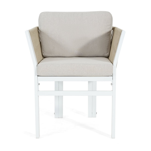 English Elm Outdoor Woven Rattan Aluminum Dining Chairs Set of 2 Coastal Patio Seating Beige,White N779P368549W