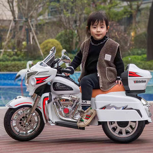 English Elm 12v Kids Electric Ride on Motorcycle with Led Lights Bluetooth Music and Storage Trunk White W1760P237293