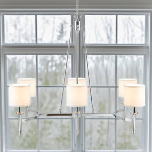 JLA Home Hampton Hill - 6-light Hampton Hill Bedford Chandelier with Fabric Drum Shades, Adjustable Chain, Transitional Glow MT150-0079