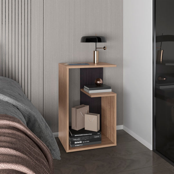English Elm Side Table 25" H - Modern Minimalist Design With Open Shelves For Versatile Storage Solutions B097P296864-GIGA