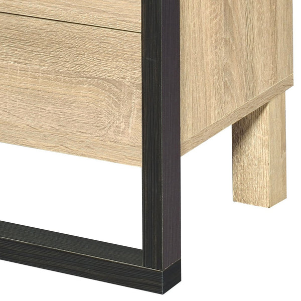 English Elm Oak Rustic Industrial 2-Drawer Nightstand with Elevated 5" Metal Legs, Oak and Black Storage Accent (22.5"W) B062P185668