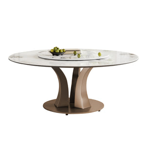 English Elm 59" Round Dining Table With Lazy Susan & Heat-Resistant Sintered Stone Top For Modern Spaces W2699S00045