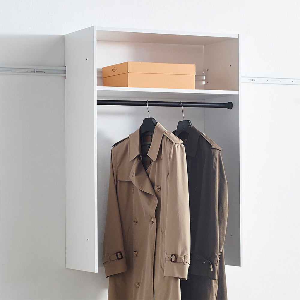 English Elm Devi White Wall Mounted Wood Closet System with Oak Finish, Durable Melamine, Ample Modular Storage B040S00113