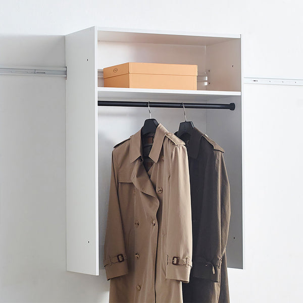 English Elm Devi White Wall Mounted Wood Closet System with Oak Finish, Durable Melamine, Ample Modular Storage B040S00113