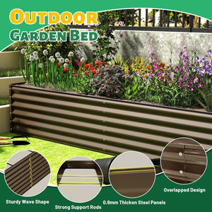 English Elm 6x3x1.5ft Galvanized Steel Raised Garden Bed Deep Root Planter for Yard Vegetables Brown W1859P430211