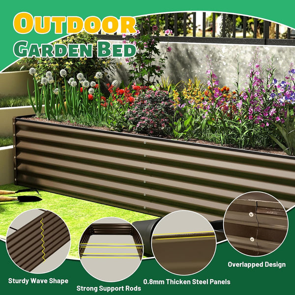 English Elm 6x3x1.5ft Galvanized Steel Raised Garden Bed Deep Root Planter for Yard Vegetables Brown W1859P430211