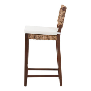 English Elm Modern Handcrafted Seagrass Woven Mahogany Counter Stool for Kitchen Island B2750P467867