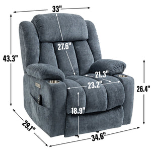 English Elm Up to 350 Lbs Chenille Power Lift Recliner with Massage Heating and Usb Charging Ports W1803S00047