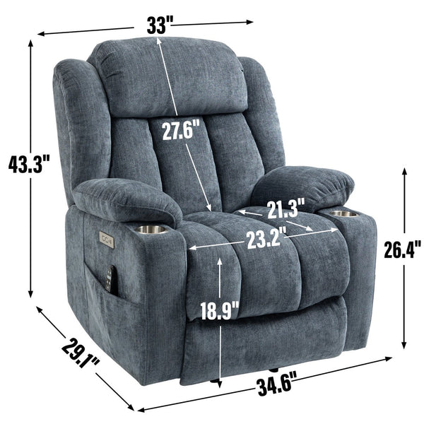 English Elm Up to 350 Lbs Chenille Power Lift Recliner with Massage Heating and Usb Charging Ports W1803S00047