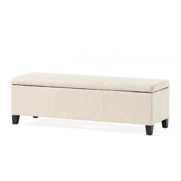 English Elm Upholstered Storage Ottoman with Solid Wood Legs Wide Hinged Bench for Living Rooms N757P414088B