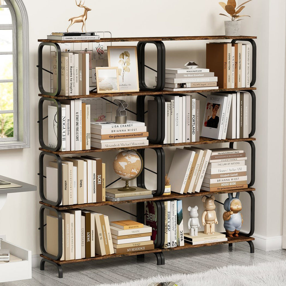 English Elm 5-Tier Industrial Bookshelf Rustic Brown Metal Frame Open Shelves 450lb Capacity Anti-Tip Design W2699P223204