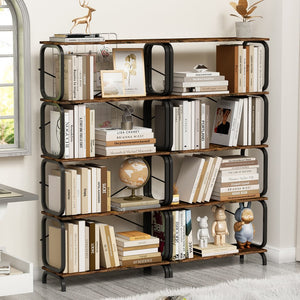 English Elm 5-Tier Industrial Bookshelf Rustic Brown Metal Frame Open Shelves 450lb Capacity Anti-Tip Design W2699P223204