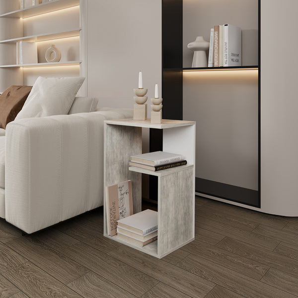 English Elm Side Table Sallis — Compact Engineered Wood Accent Table with Open Shelf, Portable Space-Saving Design Gray B092P309175
