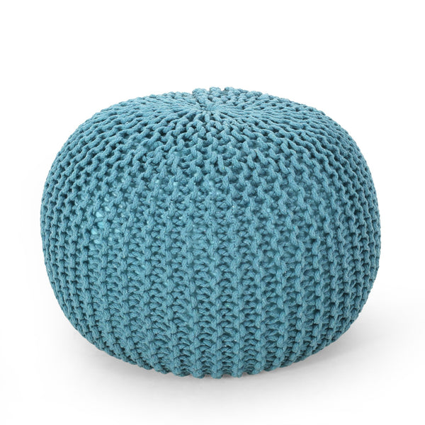 English Elm Christopher Knight Home® - MORO Aqua Pouf Knit Weave Cotton Accent Seat — Modern Round 20" x 14" No-Assembly Cozy Décor 60480.00