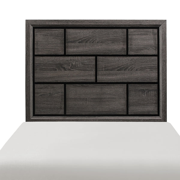 English Elm Modern Twin Bed Gray Finish Wood Grain Twin Bedframe with Line-Design Headboard, Contemporary Style B011S01974