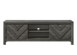 English Elm 1pc Rustic Geometric Chevron Entertainment Console TV Stand with Washed Wood Finish and Ample Storage Spaces Gray 18.39 L x 73.99 W x 28.07 H B2741P295484