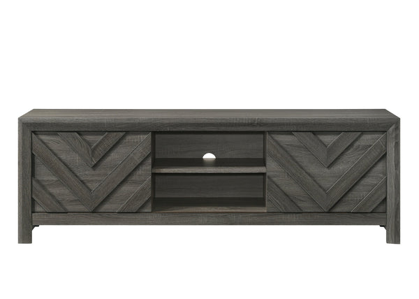 English Elm 1pc Rustic Geometric Chevron Entertainment Console TV Stand with Washed Wood Finish and Ample Storage Spaces Gray 18.39 L x 73.99 W x 28.07 H B2741P295484