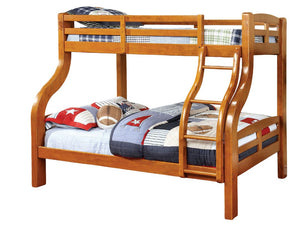 English Elm Oak Twin over Full Bunk Bed with Attached Ladder, Two Under-Bed Drawers, Modern Transitional Design Oak 25 L x 73 W x 11 H B2741S00378