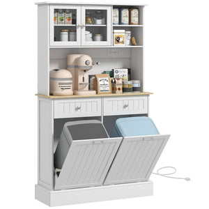 English Elm Homcom 68" Versatile Kitchen Pantry Cabinet With Charging Station, Adjustable Shelves & Trash Bins W2225P229349