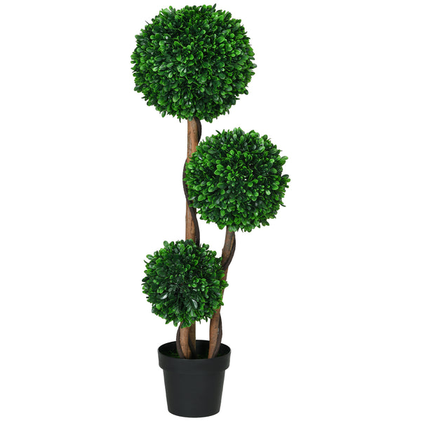 English Elm HOMCOM 3-Ball Boxwood Topiary Tree 43.25" with Pot - Realistic UV-Safe Faux Plant for Home & Patio W2225P217287