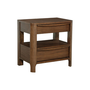 English Elm 2-drawer Walnut Veneer Nightstand with Cedar Lining Open Shelf and Tapered Legs B016P459858