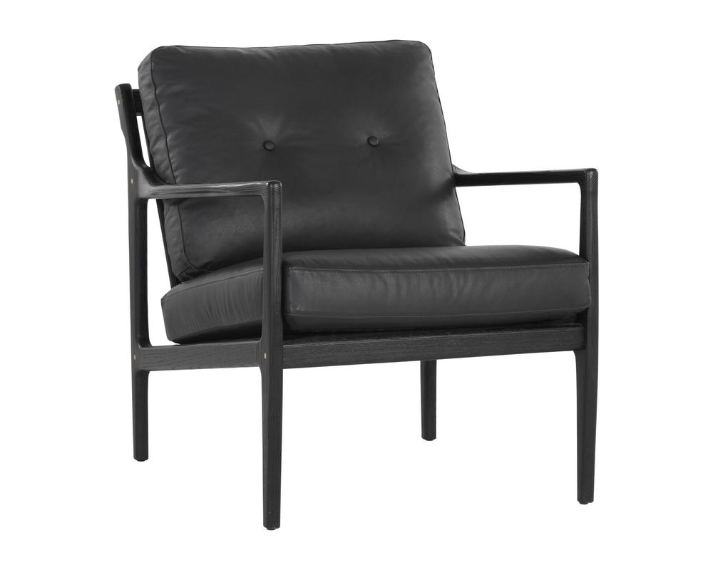 Sunpan Gilmore Lounge Chair - Bold Mid-Century Design with Solid Oak Frame and Luxurious Leather Seatback Black / Black Leather