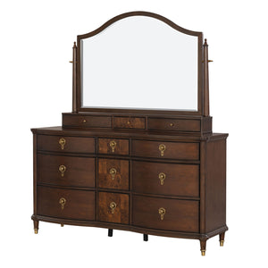 English Elm 1pc Transitional Wide Dresser Rubberwood Dark Cherry Finish Gold Legs Bedroom Storage B2741P446687