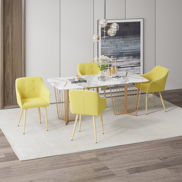 English Elm Dining Chairs Set of 2 Mid-Century Modern Upholstered Linen Side Chairs with Thick Foam Cushions, Wooden Legs and Armrests for Dining Room Comfort Yellow T3950P405212