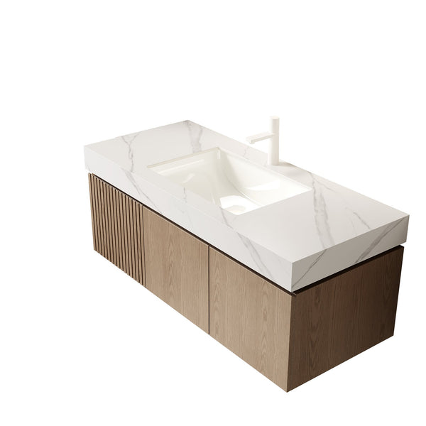 English Elm 48" Muri Spa Inspired Bathroom Vanity Cabinet Plywood Double Door Soft Close Storage W2615P406383