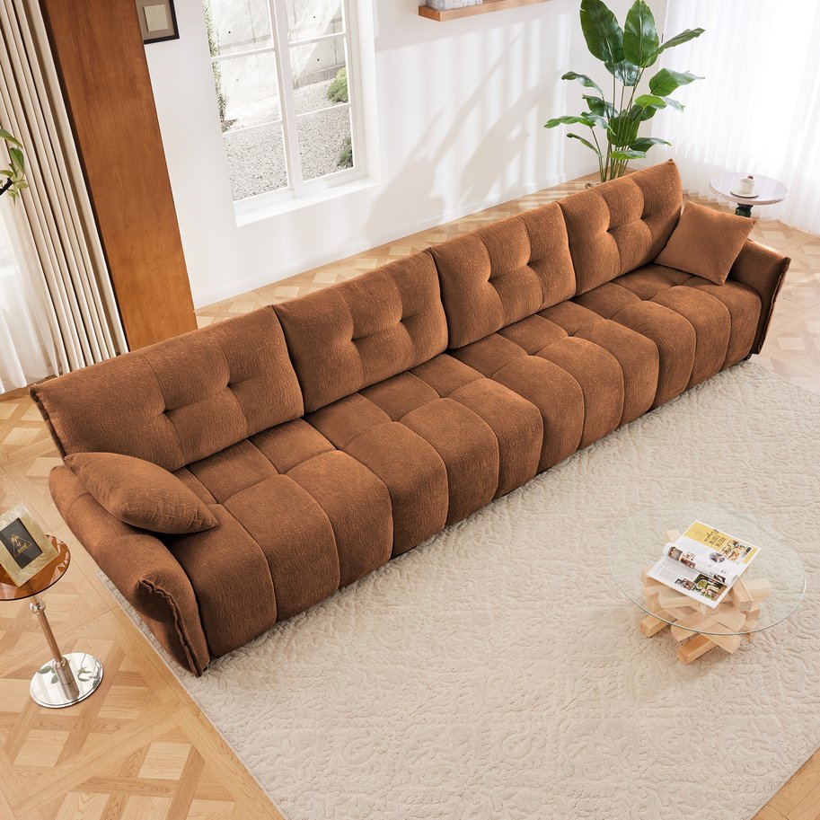 English Elm Modern Four Seat Chenille Sofa Solid Wood Frame Tufted Arms for Living Rooms Lounges Burnt Orange W714S01666