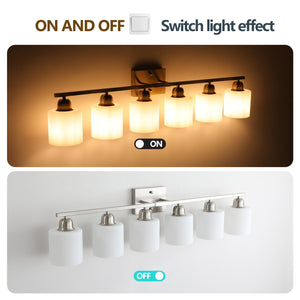 English Elm 38" 6-Light Chrome Vanity Light with Milky White Glass Shades, Dimmable Hardwired Wall Sconce for Bathroom Mirrors and Dressing Areas W2312P374853