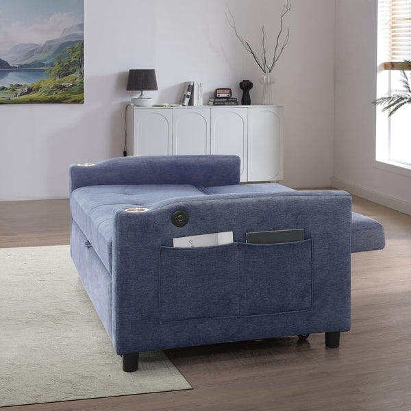 English Elm Modern Velvet Loveseat Sofa Bed with USB Charging, Storage Pockets, Toss Pillows & Reclining Backrest W1183S00013