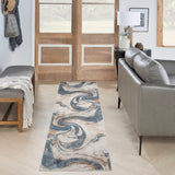 Nourison Astra Machine Washable ASW15 Machine Made Power-loomed Borderless Design Indoor Only Modern  Rug Ivory Blue, Ivory Blue 100% Polyester 99446977830