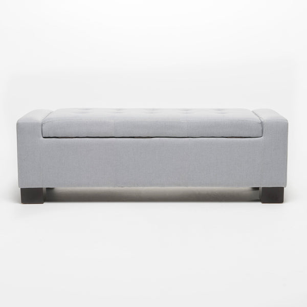 English Elm Christopher Knight Home® - GUERNSEY Ottoman Bench with Tufted Waffle Stitch Fabric, Hidden Storage & Birch Legs for Living Room LIGHT GREY 67220.00FLGY