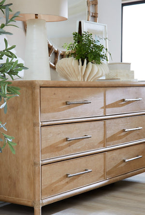 Hooker Furniture Retreat Coastal Rattan Dresser With Rope-Trim, Pewter Pulls And Cedar-Lined Drawers For Storage Light Wood 6950-90202-80