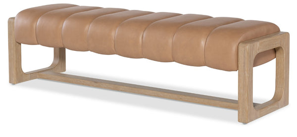 Hooker Furniture Banyon Bench Showcasing White Oak Frame, Sunbleached Top-Grain Leather Seat, Distressed Desert Oak Finish And Modern Lines Brown 6081-90019-85