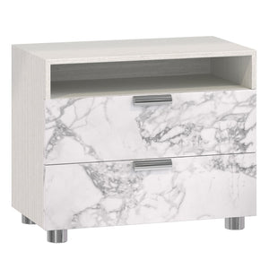 Bernhardt Bernhardt Stratum Nightstand With Arabescato Stone Fronts, Mist Ash Case, Usb Charging, Polished Steel › 325230
