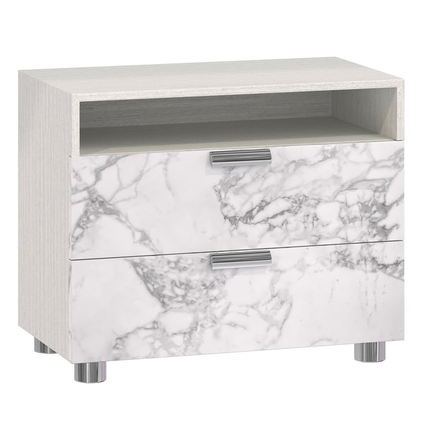 Bernhardt Bernhardt Stratum Nightstand With Arabescato Stone Fronts, Mist Ash Case, Usb Charging, Polished Steel › 325230