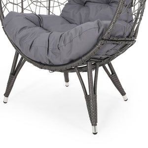 English Elm Christopher Knight Home® - GIANNI Teardrop Wicker Outdoor Chair with Water-Resistant Cushion, Handcrafted Faux Rattan Iron Frame Comfort Gray 65645.00GDGRY