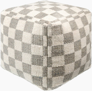 Surya Preethi Pouf - Stylish 18" Versatile Wool & Cotton Pouf For Extra Seating, Footrest, Or Side Table Ivory Wool,Cotton,Cotton,Polybeads Eepf001-181818