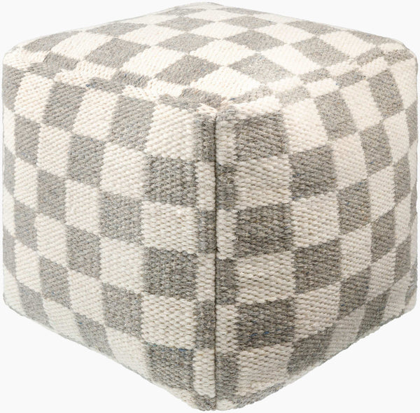 Surya Preethi Pouf - Stylish 18" Versatile Wool & Cotton Pouf For Extra Seating, Footrest, Or Side Table Ivory Wool,Cotton,Cotton,Polybeads Eepf001-181818
