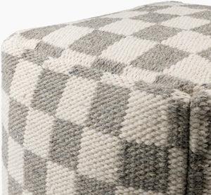 Surya Preethi Pouf - Stylish 18" Versatile Wool & Cotton Pouf For Extra Seating, Footrest, Or Side Table Ivory Wool,Cotton,Cotton,Polybeads Eepf001-181818