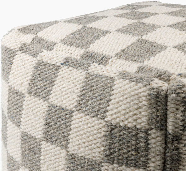 Surya Preethi Pouf - Stylish 18" Versatile Wool & Cotton Pouf For Extra Seating, Footrest, Or Side Table Ivory Wool,Cotton,Cotton,Polybeads Eepf001-181818