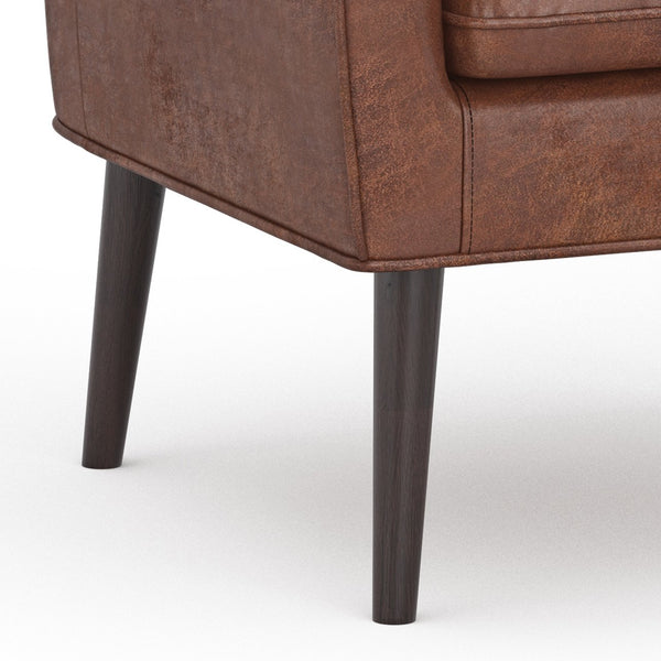 English Elm Robson Distressed Saddle Brown Accent Chair - Vegan Faux Leather, Solid Wood Legs, Contemporary Comfort B136P159555