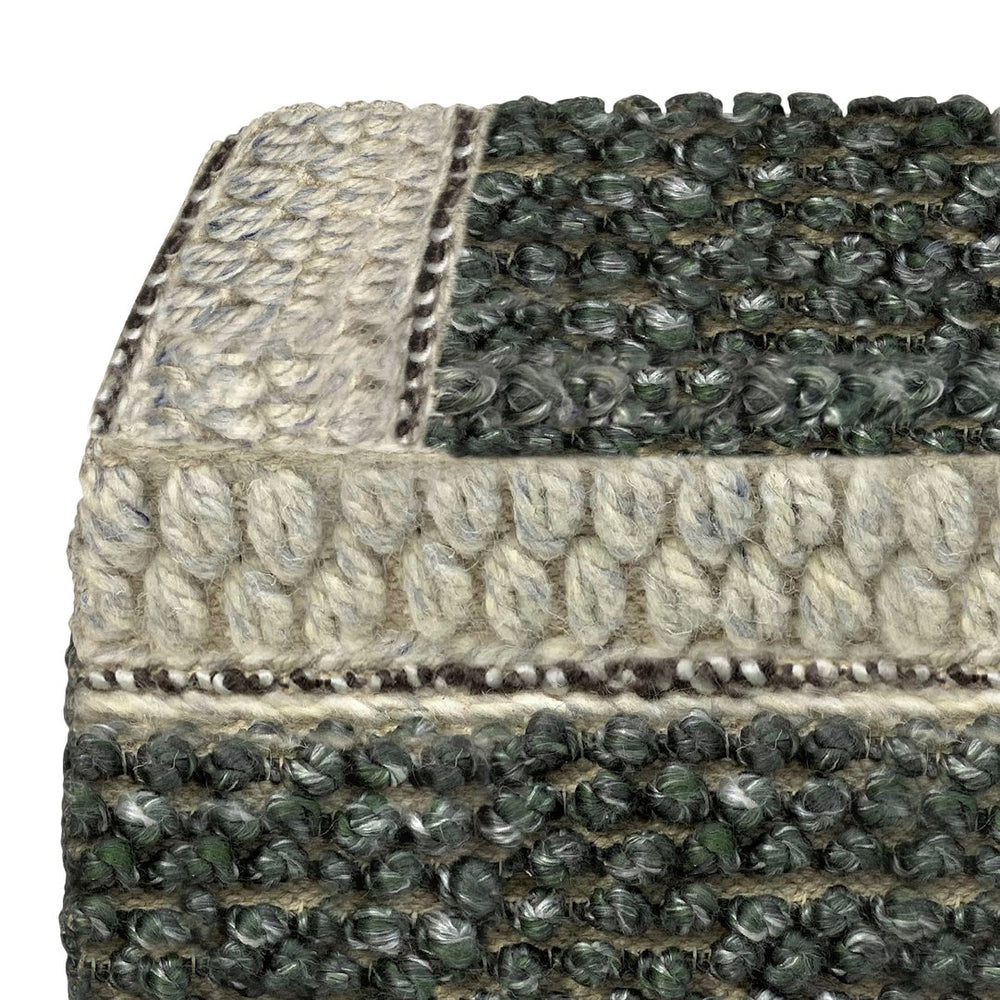 English Elm Grady Square Pouf - Artisan Woven Green & Natural Wool, Perfect Footstool And Accent Furniture B136P159323