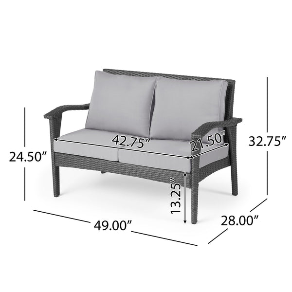 English Elm Christopher Knight Home® - HONOLULU Loveseat Grey Silver PE Rattan Patio Sofa with Iron Frame, Waterproof Cushions, Compact 44.25"L 52919.00IRNGRY