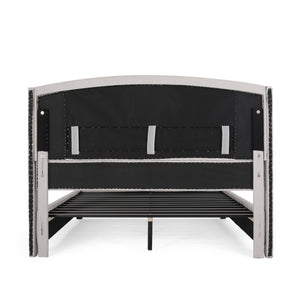 English Elm Queen Wingback Platform Bed Tufted Polyester Upholstery Solid Birch Legs Bedroom 60542.00LGY-Q-FULL BED