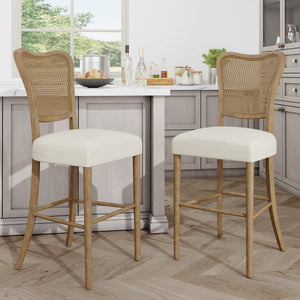 English Elm Christopher Knight Home® - BARSTOOL( Vintage Retro Set of 2) Fabric Seat Rubberwood Frame Cane Weave Durable Comfort Stylish Appeal N779P171193B