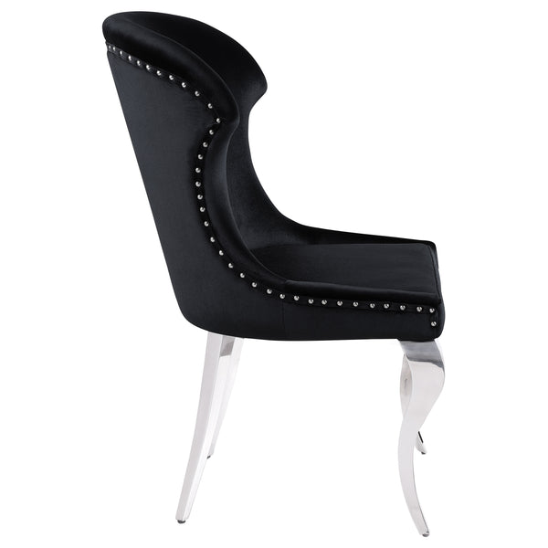 English Elm Daphne Velvet Wingback Dining Chairs with Nailhead Trim and Cabriole Legs Set of 2 Black B062S01462