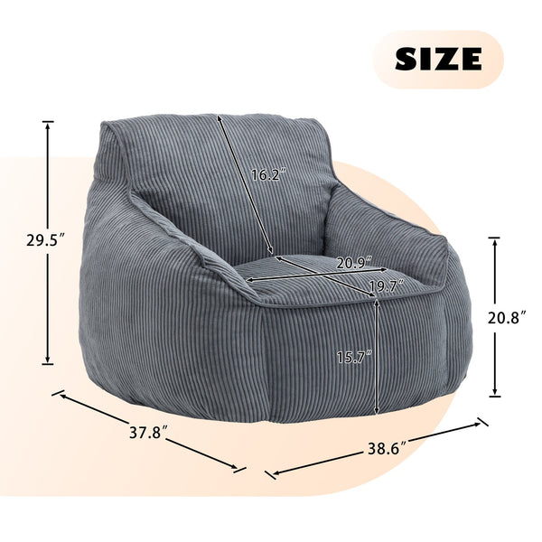 English Elm Giant Corduroy Bean Bag Sofa with Armrests Foam Filled Cozy Adult Lounge Chair Dark Gray W2200P442800